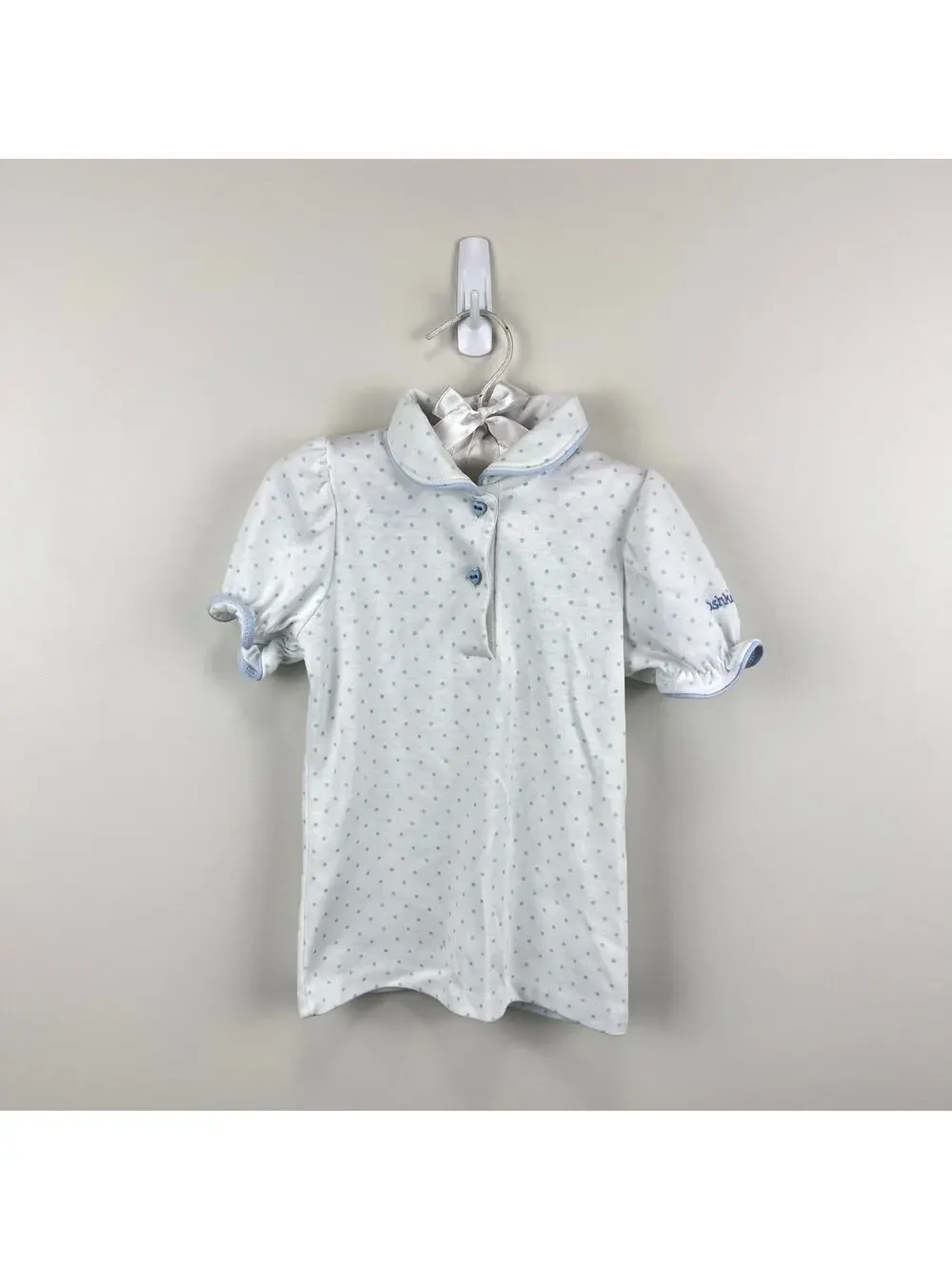 Vintage OshKosh B'gosh White Blue Polka Dot Blouse Shirt 4T USA